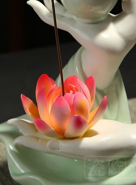 中式创意青瓷花瓶摆件家居客厅玄关禅意佛手花插桌面插花陶瓷摆设