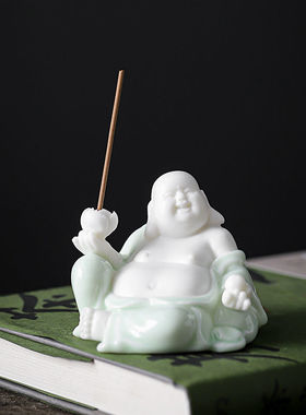 新中式陶瓷弥勒佛招财仿真迎客松摆件创意家居室内现代软装饰灯圈