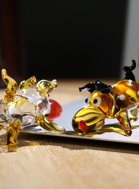 【嗅金旺财犬】手工玻璃迷你琉璃小摆件可爱动物办公室桌面装饰品