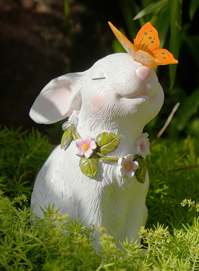 家居庭院户外草地景观装饰太阳能小夜灯花园动物可爱兔子树脂摆件