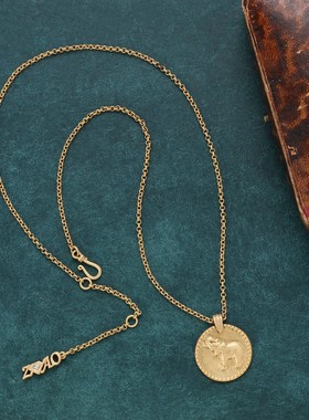 新款宫廷风文艺复古大象圆牌项