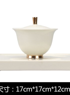 新中式创意样板间陶瓷盖碗托盘茶具茶道茶室茶几客厅软装饰品摆件