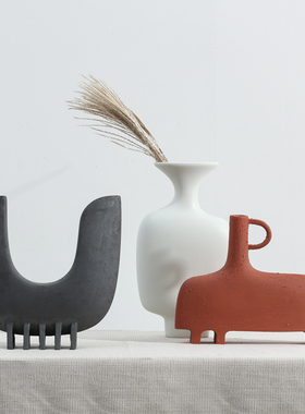 现代极简侘寂风陶瓷摆件书房客厅茶几桌面摆放样板间软装艺术饰品