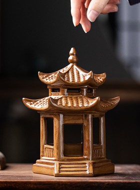 复古六角小凉亭茶桌茶宠小摆件创意盆栽鱼缸造景装饰茶空间微景观