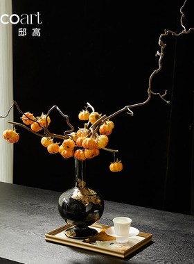 新中式酒店疗愈空间布置会议室桌面摆花高级感石材大理石花瓶摆件