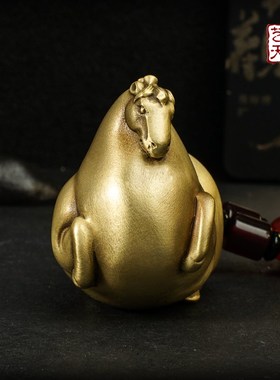纯黄铜马上有钱手把件招财好运新中式吊饰高档送礼元宝生肖马挂件