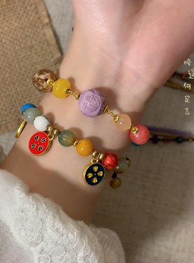 [洛桑]天然石编织绳手链女新中式复古民族风手饰小众高级感手串