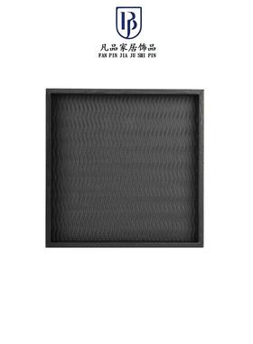 简约轻奢黑色木质皮革托盘收纳盘香薰盘样板房客厅储物盘软装摆件