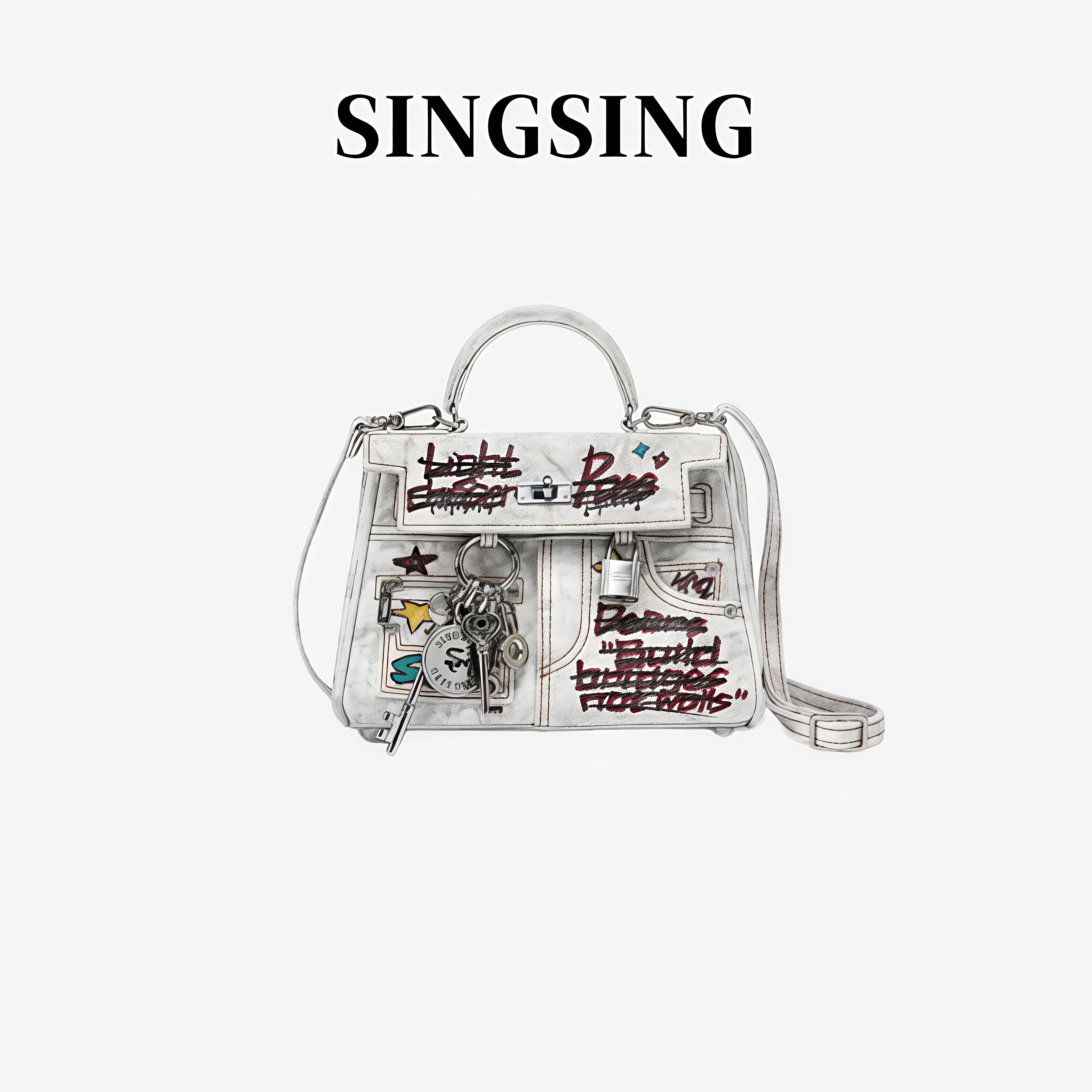 SING SING 1979原创包包女涂鸦牛仔斜挎包女包2025新款大容量女包