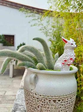 狐狸花盆摆件九尾狐多肉猴尾柱阳台微景观户外花园庭院装饰防水晒