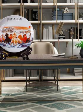 景德镇陶瓷器家居装饰挂盘中式客厅酒柜博古架摆件办公室桌面坐盘