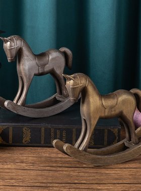木偶摇摇马欧式复古桌面做旧摆件 马到成功家居装饰木质工艺品