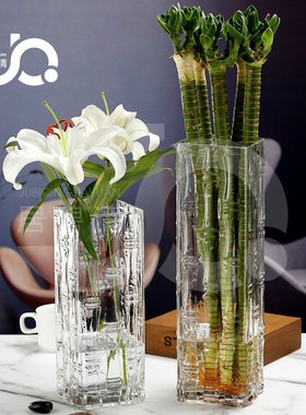 简约玻璃花瓶高款直筒透明富贵竹特大号家用插花水养客厅银柳竹筒