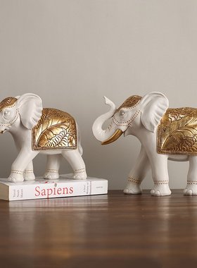 创意招财吉祥大象树脂工艺品摆件田园客厅电视柜玄关酒柜摆设装饰