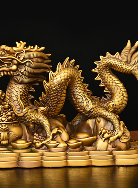 招财纯黄铜龙摆件铜聚宝盆龙生肖龙A四爪龙特大号属龙家居工艺礼