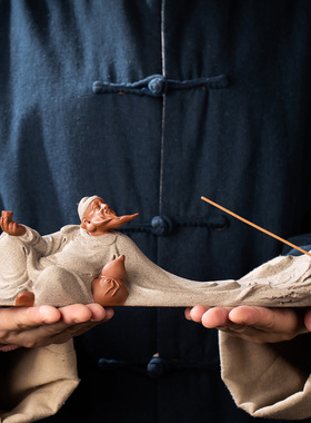 问瓷阁王顺禅意紫砂人物摆件创意香F插李白达摩客厅书房茶桌装饰