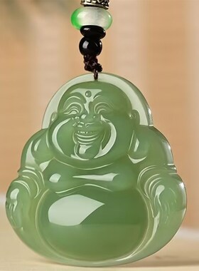 和田色弥勒佛吊坠笑佛女项链佛公坠大肚笑佛弥勒佛毛衣链百搭