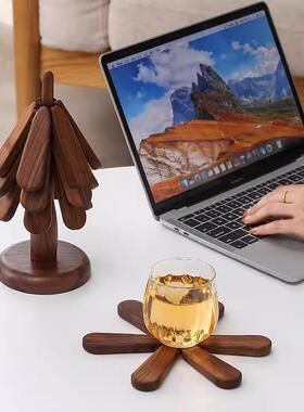 高级感耶诞树隔热垫餐桌摆件创意一棵树实木防烫锅垫折叠杯垫碗垫