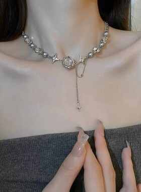 夏季甜酷芒星水晶女锁骨链