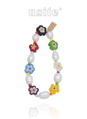 USITE彩色琉璃小花手链女赵露思明星同款天然淡水珍珠手饰