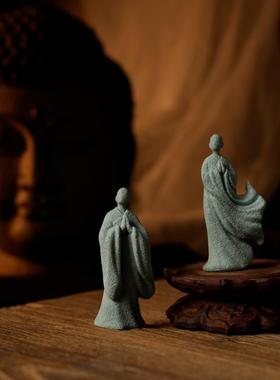 禅意蓝砂岩中国风小和尚茶道配件无相佛盆景鱼缸装饰家居桌面装饰