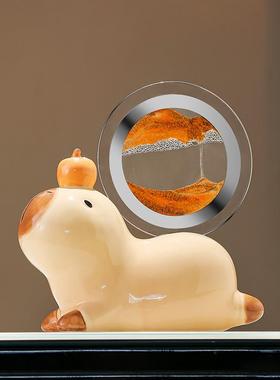 卡皮巴拉流沙画摆件水豚客厅办公室工位桌面情绪稳定治愈解压装饰