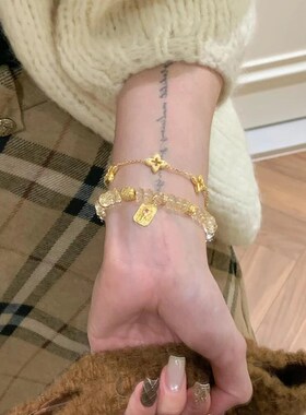 仿黄水晶葫芦手串女款高级感叠戴中古风四芒星手链女轻奢小众精致