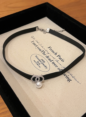 高级感辣妹甜酷项链上新珍珠锁骨链轻奢小众黑色项圈女脖颈炼颈带