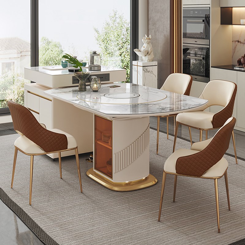 岩板岛台餐桌一体家用可r分离变圆桌伸缩折叠带电磁炉现代轻奢圆 - 图2