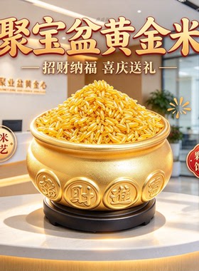 聚宝盆百福缸招财金米真米摆件财神金米福袋招财米乔迁开业店铺