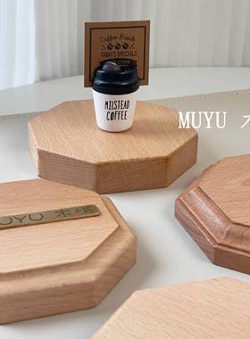 黑胡桃木榉木八角多边形手办奖杯文玩茶室藏品摆件展示实木底座