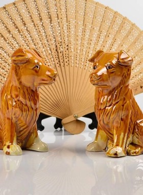 唐陶瓷艺烧狗生肖黄狗泥土制93240新中小式彩手三工品创意动物装