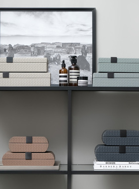 意式轻奢简约编织纹皮革首饰盒样板房衣帽间卧室收纳盒装饰摆件