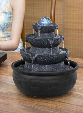 八方来财风水喷泉桌面水循环创意简约现代风水摆设客厅招财装饰品