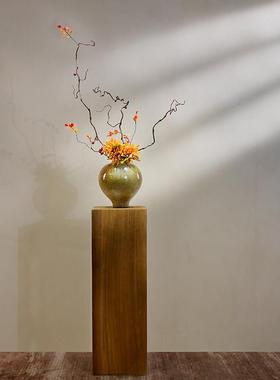 侘寂风覆古方形木柜墩子花瓶花架底座中式样板房茶室玄关落地摆件