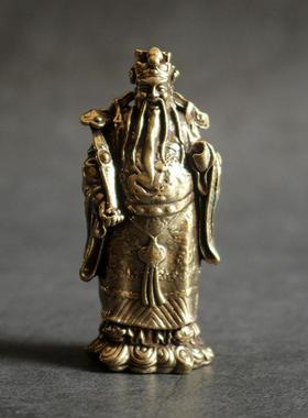 复古纯黄铜办公桌面车载小摆件福禄寿财神古铜随身工艺品手把玩件