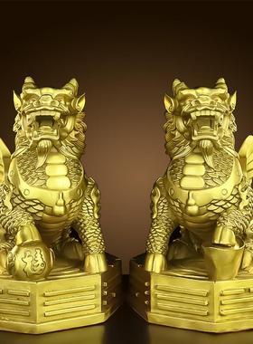 铜麒麟摆件公母一对纯铜八卦麒麟客厅办公室镇宅招财家居饰品