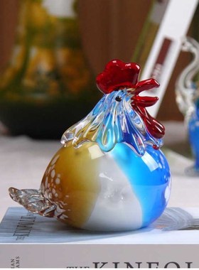 书柜装饰纯手工古法琉璃珍珠鸡摆件复G古玻璃居家客厅茶几条纹动