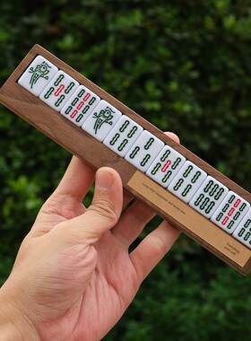 YIJ麻将汽车临时停车牌黑胡桃实木挪车电话牌创意简约车载摆件