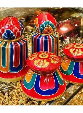 尼泊尔工艺不丹木雕彩绘莲花底座 招财箭底座 招财幡配饰摆件包邮