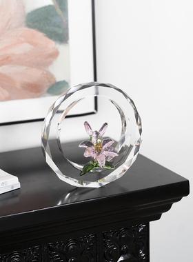 现代轻奢粉色水晶花摆件创意客厅酒柜书房办公室家居装饰品礼品