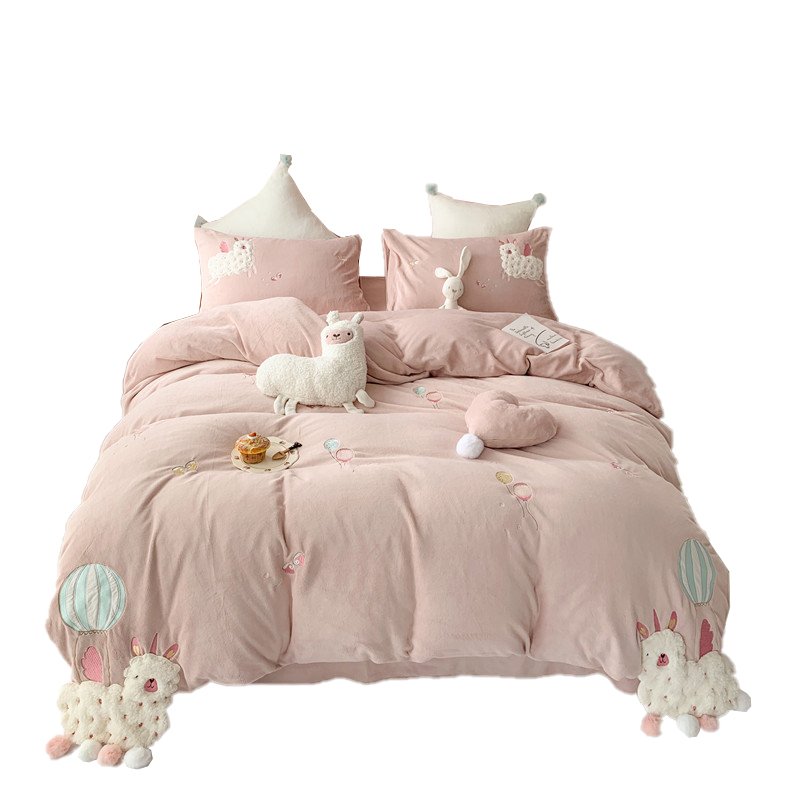 冬季加厚珊瑚绒四件套可爱卡x通风牛奶绒被套双面法兰绒床上用品4 - 图3