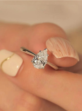 S925纯银水滴型莫桑钻戒指