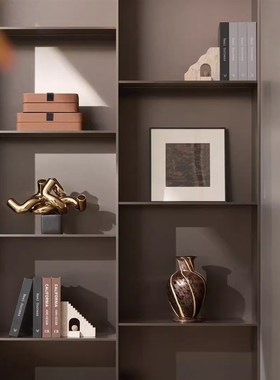 邸高DECO中古风家具展厅书柜电视柜柜体壁龛洞石装饰品设计师摆件