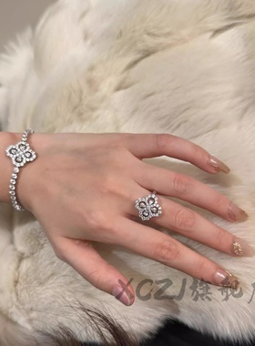 XCZJ手环HW四叶草手链女18k白金满钻花形水滴手镯轻奢情人节