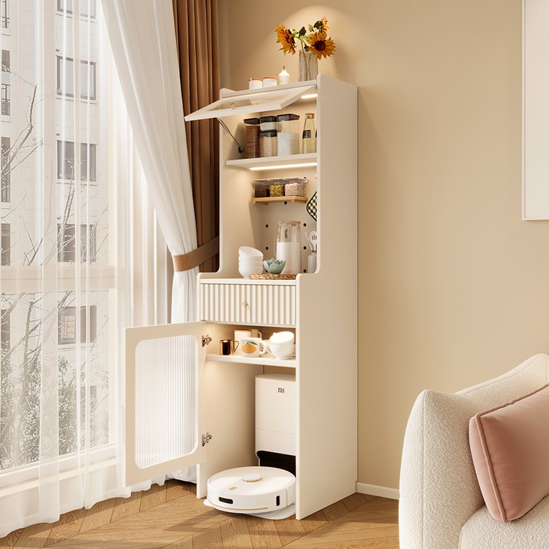 奶油风洞洞板家政柜扫地机器人收纳柜客厅储物柜餐厅茶水柜置物柜 - 图3