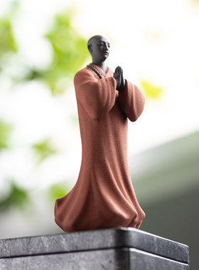 禅意手工艺品紫砂精品茶宠小和尚人物摆件K创意茶空间造景装饰摆