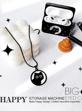 HAPPY原创蹲蹲猫黑猫钛钢合金项炼情侣百搭配饰挂件嘻哈吊坠颈饰