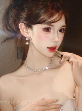 千金感水钻项链耳环套装女轻奢夸张颈链高级感新娘晚礼服配饰耳饰
