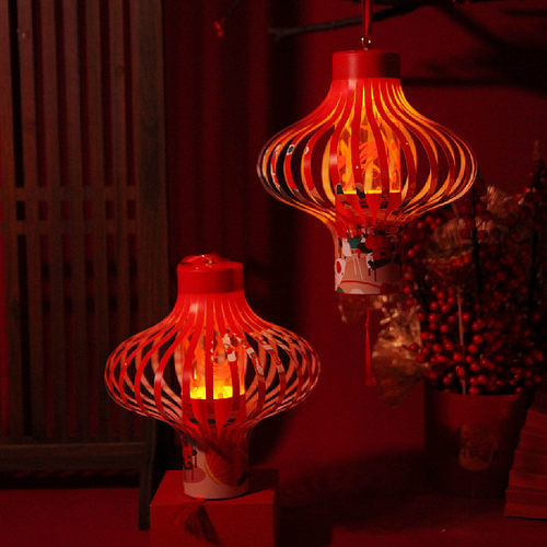 2022春联灯笼筒虎年春节对联流苏挂饰复古发光装饰送过年新年礼盒 - 图1